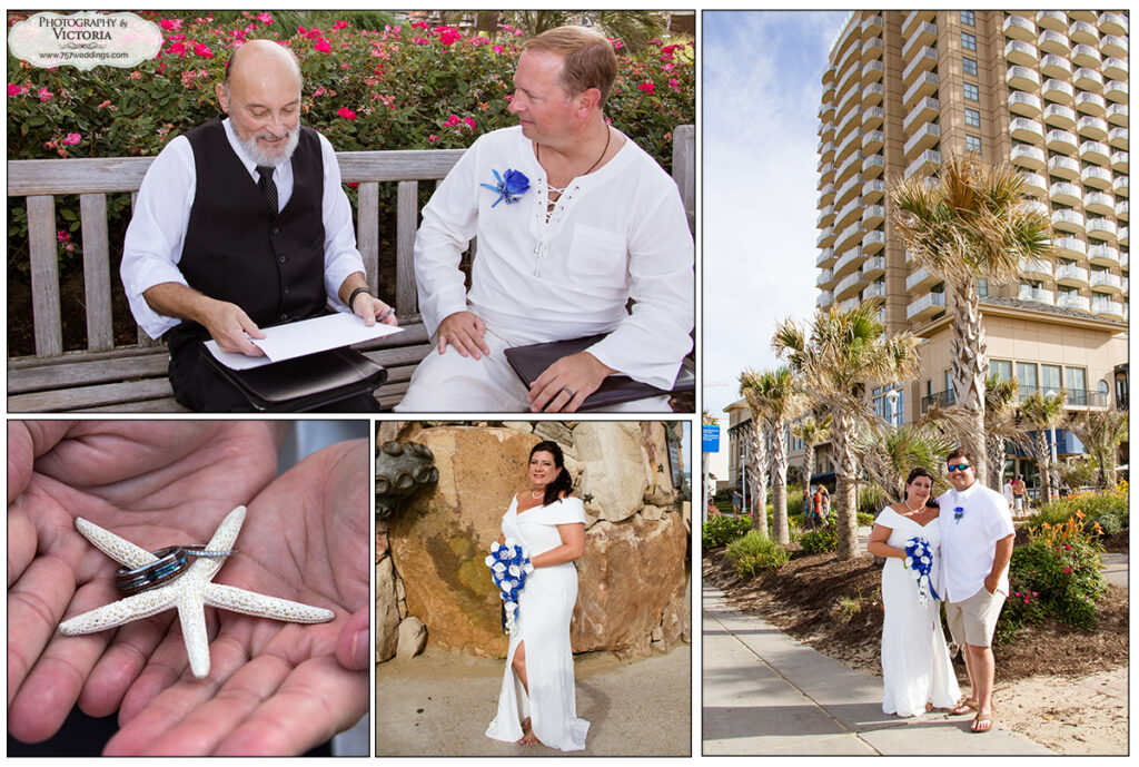 Alvilda and Michael's Virginia Beach oceanfront wedding - King Neptune Statue in Virginia Beach. Officiated by Reverend Bruce Begault and photographed by Victoria Begault. 757Weddings.com