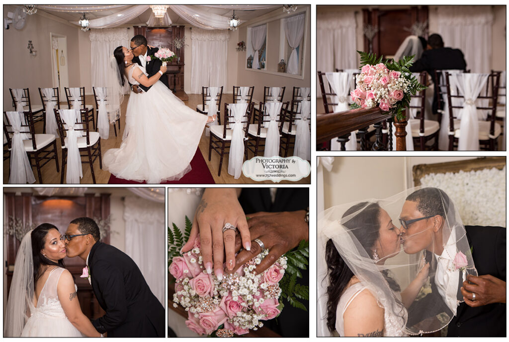 Tyette and Charles' wedding at the Virginia Beach Wedding Chapel. Virginia Beach wedding packages for indoor wedding venue.