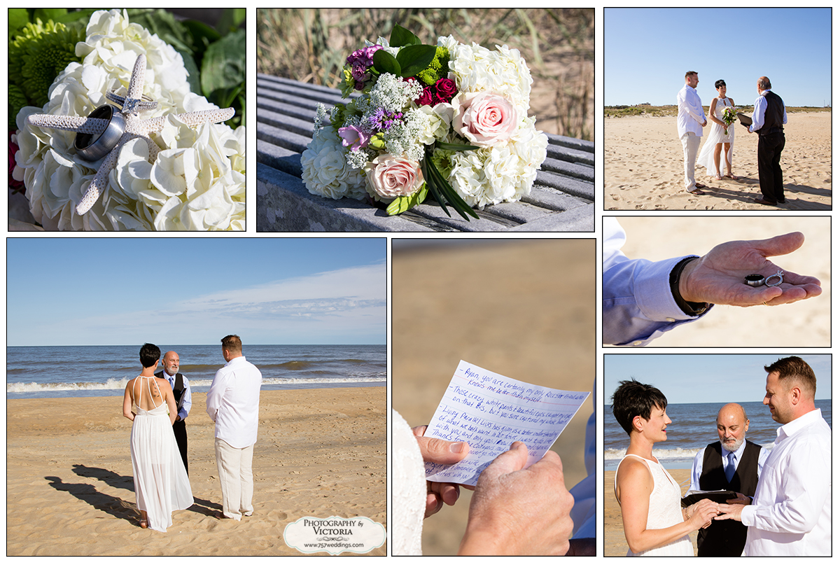 Jill and Ryan's Virginia Beach oceanfront elopement with 757weddings.com. Officiated by Reverend Bruce Begault and photographed by Victoria Begault.