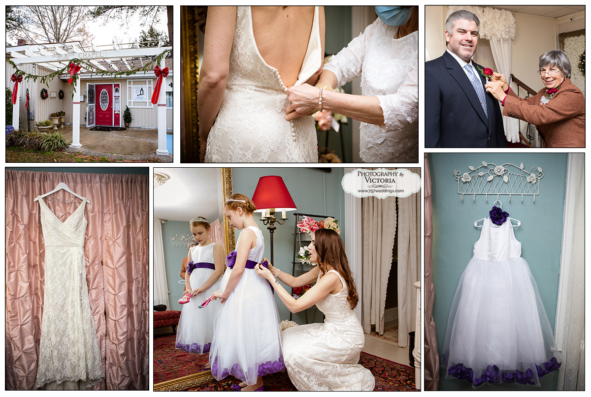 Ginny and Alek's December 2020 wedding at the Virginia Beach Wedding Chapel - Virginia Beach wedding packages - officiated by Reverend Bruce Begault and flowers + photography by Victoria Begault.