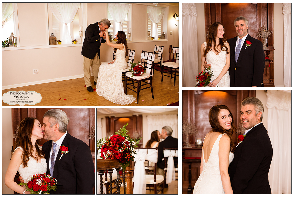 Ginny and Alek's December 2020 wedding at the Virginia Beach Wedding Chapel - Virginia Beach wedding packages - officiated by Reverend Bruce Begault and flowers + photography by Victoria Begault.