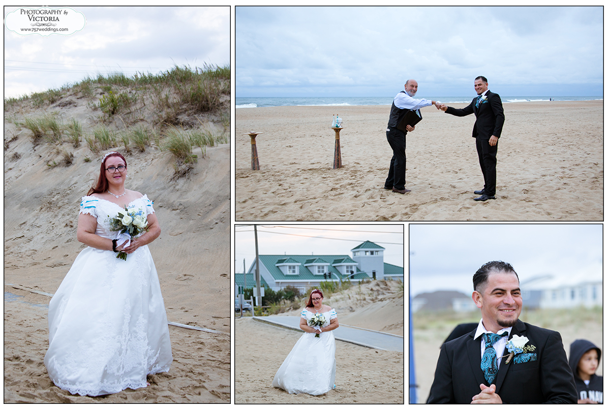 Elizabeth and Jose's Sandbridge Beach Wedding in October 2020. Ceremony officiated by Reverend Bruce Begault and photographed by Victoria Begault.