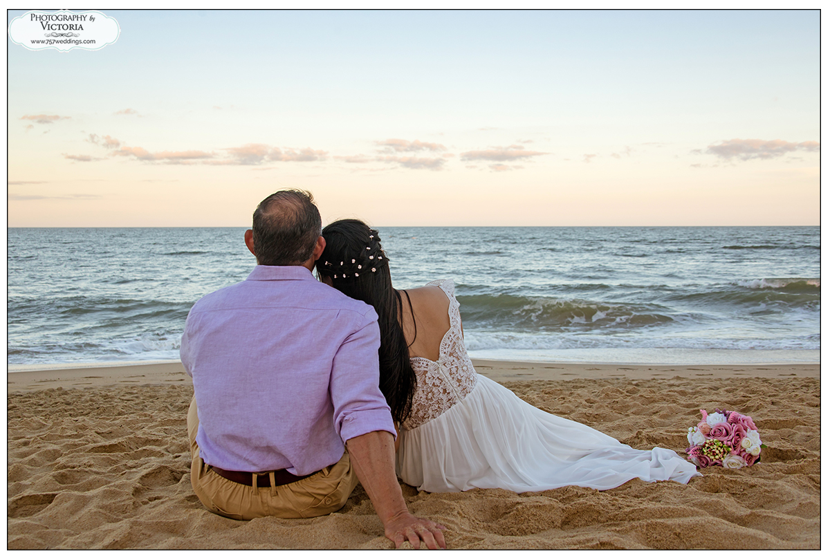 Jacqueline and Eric's Virginia Beach oceanfront elopement. Ceremony officiated by Reverend Bruce Begault and photographed by Victoria Begault.