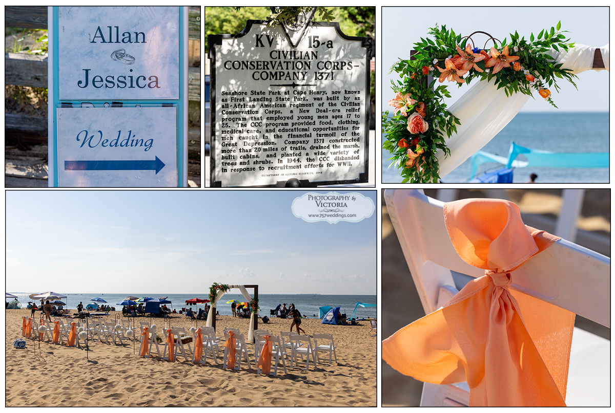 Jessica and Allan's beach wedding at First Landing State Park in August 2023